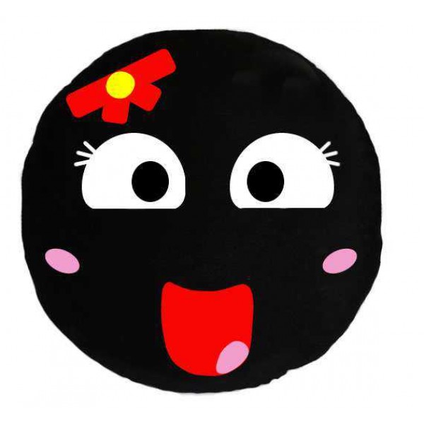Soft Smiley Emoticon Black Round Cushion Pillow Stuffed Plush Toy Doll (Bow Girl)